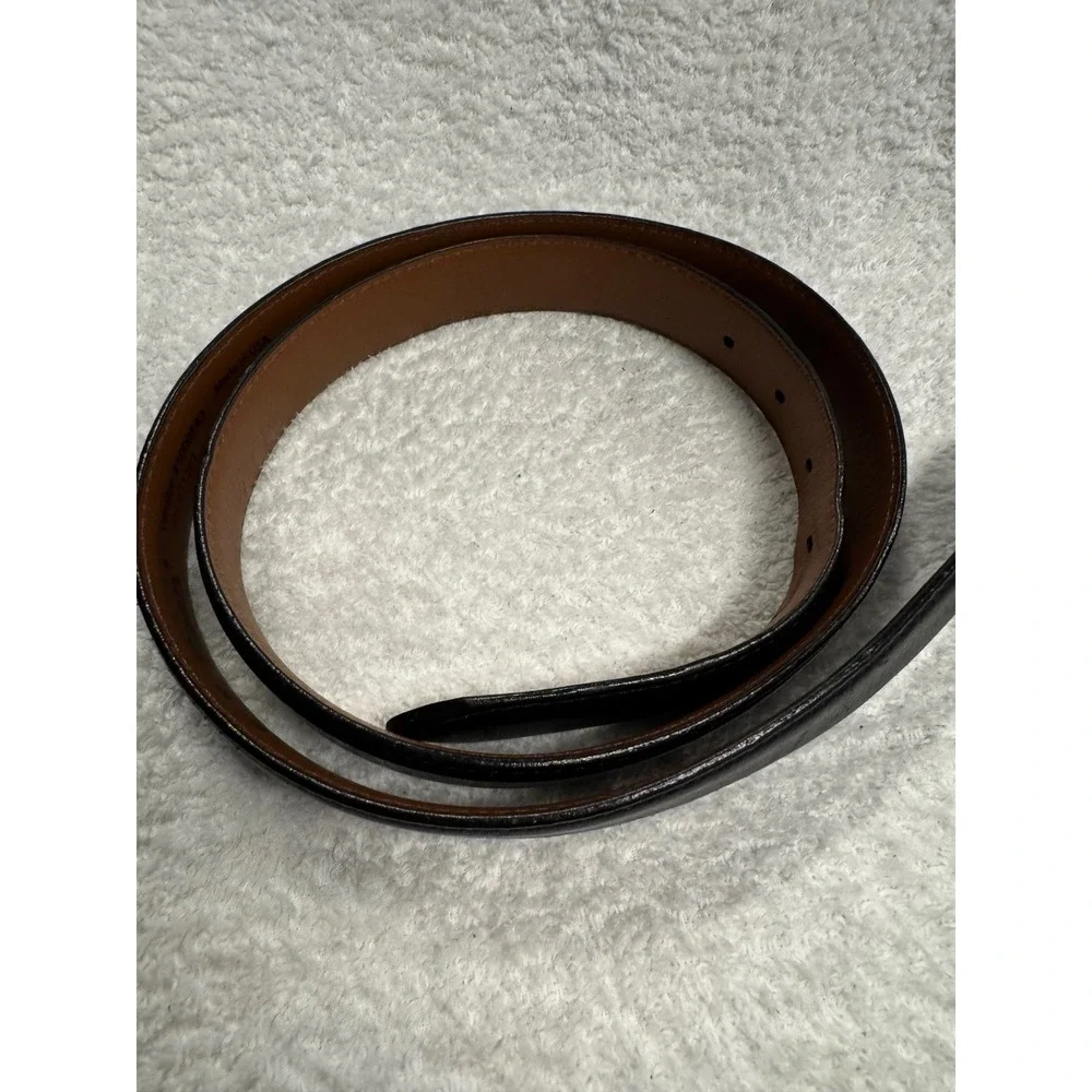LL Bean Mens Black Full Grain Leather Belt Size 42 Silver Buckle Made in USA